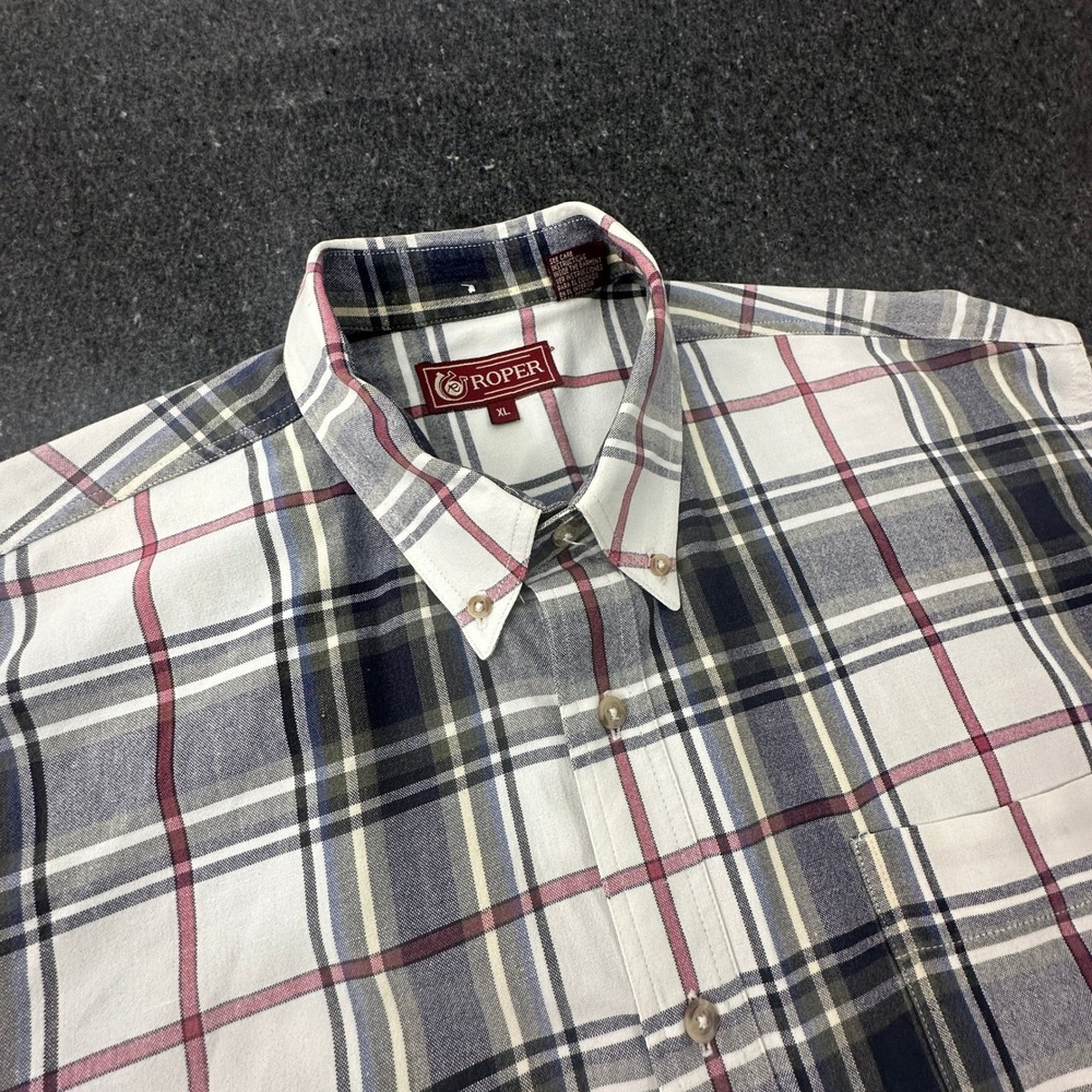 Roper Button Down Shirt Mens XL White Plaid Western Long Sleeve Cowboy rodeo